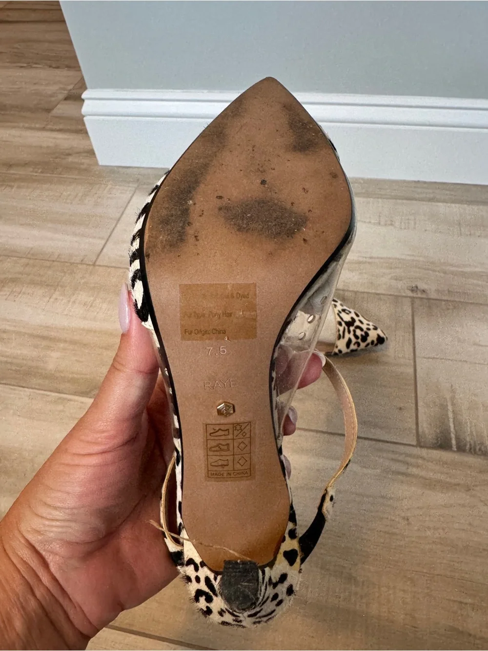 RAYE Leopard-Print Pointed-Toe Ankle Strap Pumps - Cream/Black “Creed Heel”